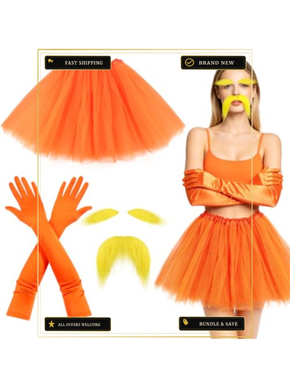 Halloween Costume Accessory Set Tutu Skirt Gloves Beard Cosplay